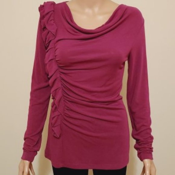 CABLE & GAUGE PURPLE CLOVER RUFFLE DOWN FRONT TOP SIZE M NWT - Picture 1 of 7